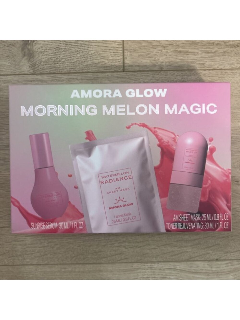 Amora Glow Morning Melon Magic Skin Care Set with Watermelon Sheet Mask & Toner